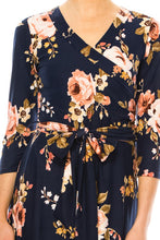 Load image into Gallery viewer, Moa Collection Floral print, faux wrap dress with deep V-neck