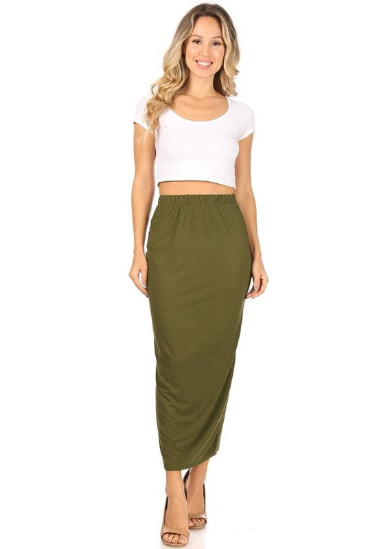 Moa Collection Solid Midi Pencil Skirt