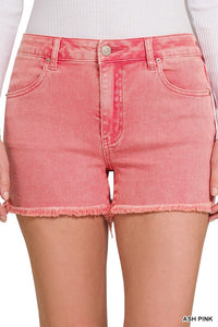 ZENANA Acid Washed Frayed Cutoff Hem Shorts