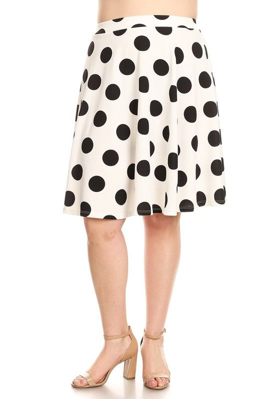 Moa Collection Polka dot printed, high waisted knee length skirt plus