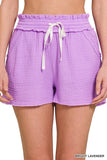 ZENANA DOUBLE ELASTICBAND DRAWSTRING WAIST SHORTS