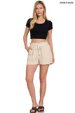 ZENANA DOUBLE ELASTICBAND DRAWSTRING WAIST SHORTS