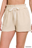 ZENANA DOUBLE ELASTICBAND DRAWSTRING WAIST SHORTS