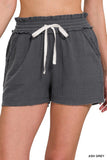 ZENANA DOUBLE ELASTICBAND DRAWSTRING WAIST SHORTS