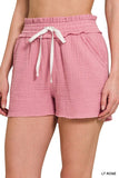 ZENANA DOUBLE ELASTICBAND DRAWSTRING WAIST SHORTS