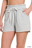 ZENANA DOUBLE ELASTICBAND DRAWSTRING WAIST SHORTS