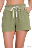 ZENANA DOUBLE ELASTICBAND DRAWSTRING WAIST SHORTS