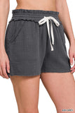 ZENANA DOUBLE ELASTICBAND DRAWSTRING WAIST SHORTS