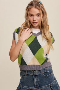 Listicle Argyle Cropped Sweater Vest