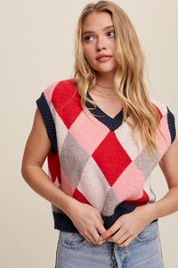 Listicle Argyle Cropped Sweater Vest