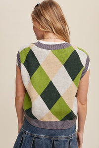 Listicle Argyle Cropped Sweater Vest