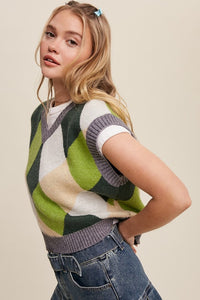 Listicle Argyle Cropped Sweater Vest