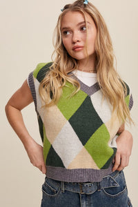 Listicle Argyle Cropped Sweater Vest