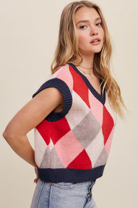 Listicle Argyle Cropped Sweater Vest