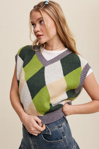 Listicle Argyle Cropped Sweater Vest