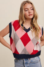 Load image into Gallery viewer, Listicle Argyle Cropped Sweater Vest