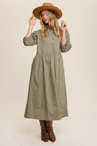 Listicle Button Front Puff Sleeve Babydoll Maxi Dress