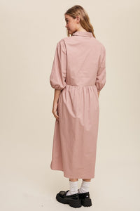 Listicle Button Front Puff Sleeve Babydoll Maxi Dress