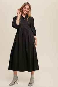 Listicle Button Front Puff Sleeve Babydoll Maxi Dress