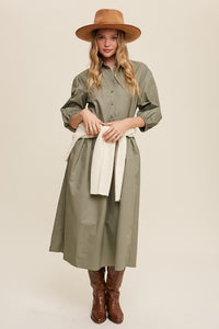 Listicle Button Front Puff Sleeve Babydoll Maxi Dress