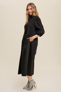 Listicle Button Front Puff Sleeve Babydoll Maxi Dress