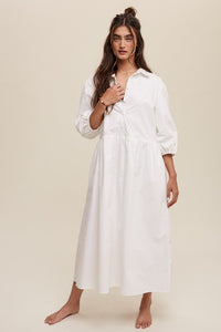 Listicle Button Front Puff Sleeve Babydoll Maxi Dress