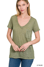 Load image into Gallery viewer, ZENANA WASHED MELANGE BURNOUT SCOOP V-NECK TOP