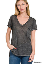 Load image into Gallery viewer, ZENANA WASHED MELANGE BURNOUT SCOOP V-NECK TOP