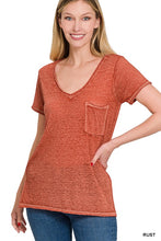 Load image into Gallery viewer, ZENANA WASHED MELANGE BURNOUT SCOOP V-NECK TOP