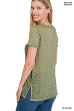 Load image into Gallery viewer, ZENANA WASHED MELANGE BURNOUT SCOOP V-NECK TOP