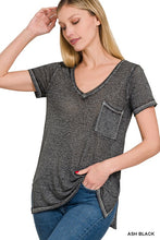 Load image into Gallery viewer, ZENANA WASHED MELANGE BURNOUT SCOOP V-NECK TOP