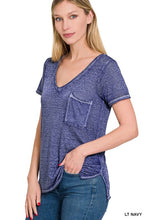 Load image into Gallery viewer, ZENANA WASHED MELANGE BURNOUT SCOOP V-NECK TOP