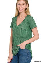 Load image into Gallery viewer, ZENANA WASHED MELANGE BURNOUT SCOOP V-NECK TOP