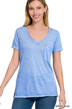 Load image into Gallery viewer, ZENANA WASHED MELANGE BURNOUT SCOOP V-NECK TOP