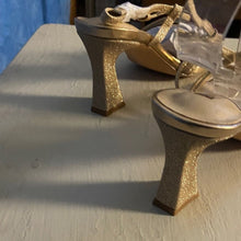 Load image into Gallery viewer, IDIFU Gold Glitter Strappy Heels, sz 7.5, SL4-1503S005
