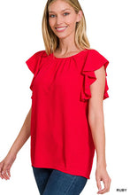 Load image into Gallery viewer, ZENANA WOVEN BUBBLE AIRFLOW FLUTTER SLEEVE TOP