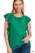 Load image into Gallery viewer, ZENANA WOVEN BUBBLE AIRFLOW FLUTTER SLEEVE TOP