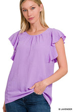 Load image into Gallery viewer, ZENANA WOVEN BUBBLE AIRFLOW FLUTTER SLEEVE TOP