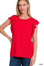 Load image into Gallery viewer, ZENANA WOVEN BUBBLE AIRFLOW FLUTTER SLEEVE TOP