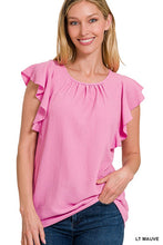 Load image into Gallery viewer, ZENANA WOVEN BUBBLE AIRFLOW FLUTTER SLEEVE TOP