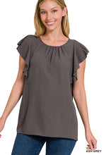 Load image into Gallery viewer, ZENANA WOVEN BUBBLE AIRFLOW FLUTTER SLEEVE TOP