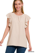 Load image into Gallery viewer, ZENANA WOVEN BUBBLE AIRFLOW FLUTTER SLEEVE TOP