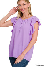 Load image into Gallery viewer, ZENANA WOVEN BUBBLE AIRFLOW FLUTTER SLEEVE TOP