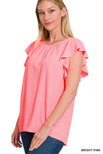 Load image into Gallery viewer, ZENANA WOVEN BUBBLE AIRFLOW FLUTTER SLEEVE TOP