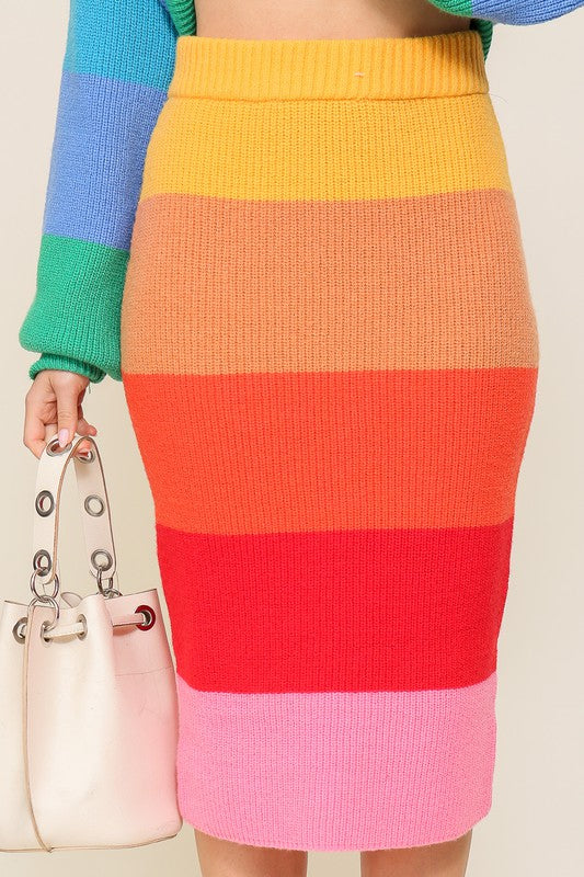 TIMING High-Waisted Midi Sweater Multicolor Skirt