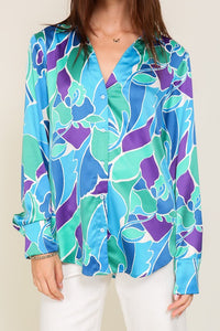 TIMING Retro Print Satin Blouse