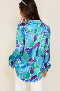 TIMING Retro Print Satin Blouse