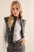 Load image into Gallery viewer, Blue B Gloss Shiny PU Quilted Puffer Zip Up Crop Vest