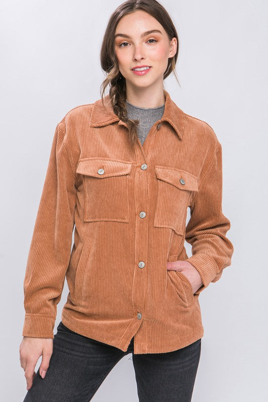 Love Tree Corduroy Button Down Jacket With Pockets