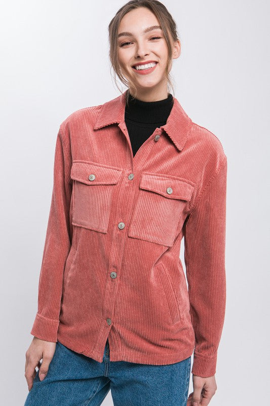 Love Tree Corduroy Button Down Jacket With Pockets